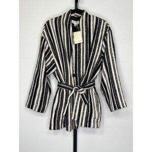 NWT See U Soon Women's White & Black Long Sleeve Belted Jacket Coat US Size M/L